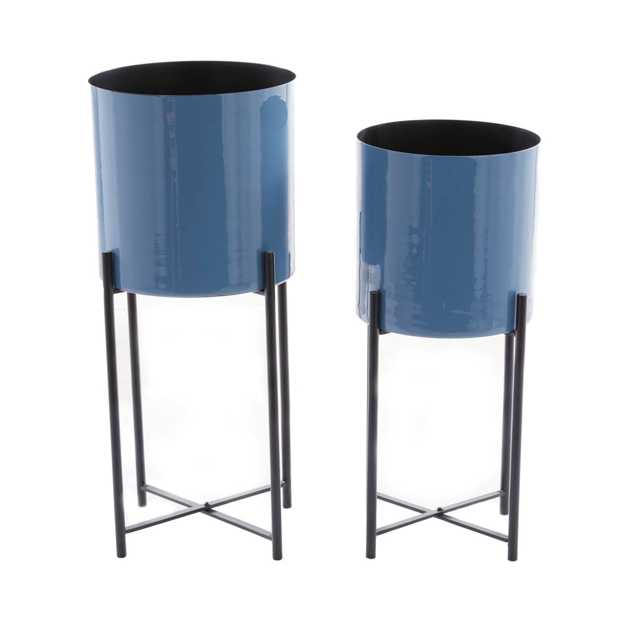 CosmoLiving by Cosmopolitan Set of 2 Blue Iron Contemporary Planter, 24" x 10" x 10"